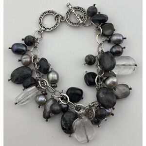 Silpada Sterling Silver Pearl Onyx Hematite Quartz Toggle Bracelet B1777